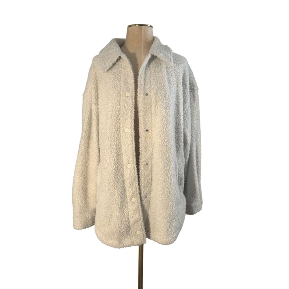 Yitty Womens Sherpa Long Sleeve Button Down Shirt Jacket Shacket White Medium